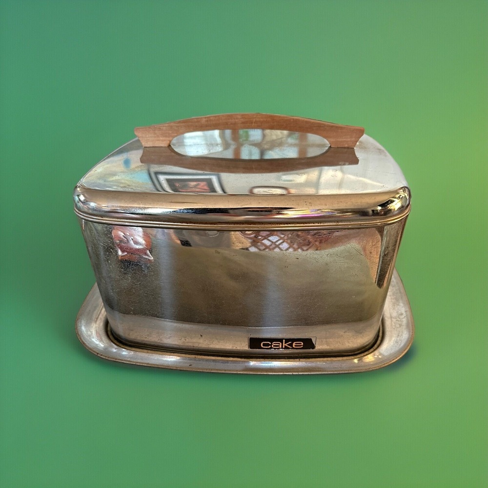 Lincoln Beautyware Chrome Cake Carrier Saver Locking Lid Square MCM Granny Vtg